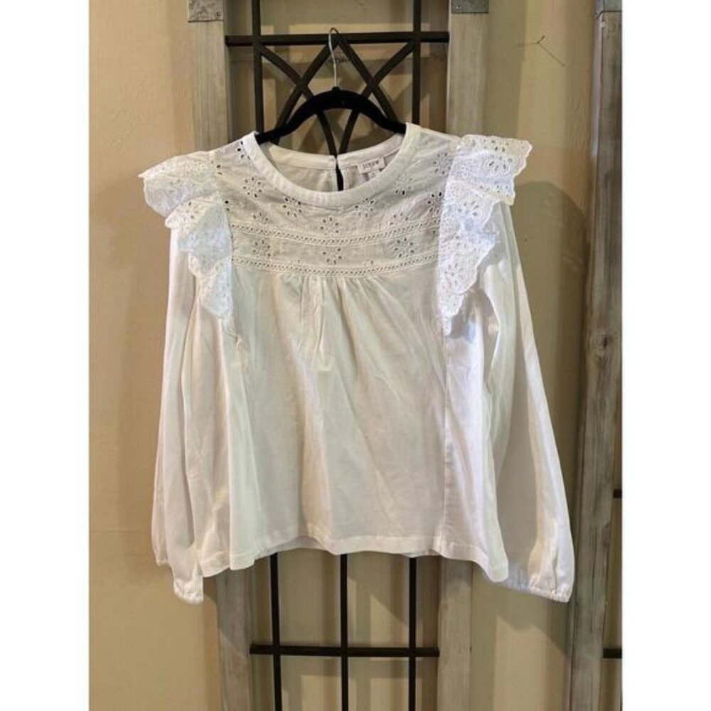 J.Crew Long Sleeve Top Shirt White size L Eyelet Ruffle